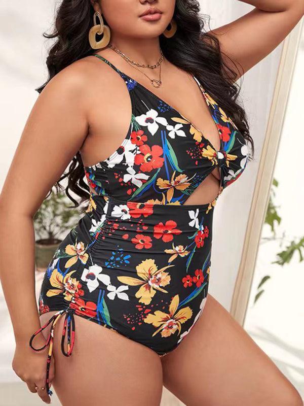 Women's Plus Size Printed Push Up One Piece Swimsuit With Cut Out Detail