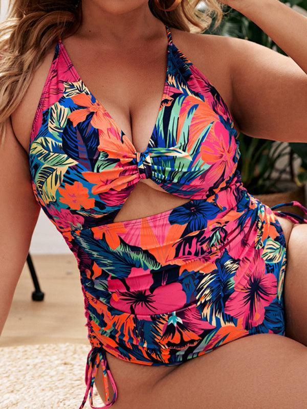 Women's Plus Size Printed Push Up One Piece Swimsuit With Cut Out Detail