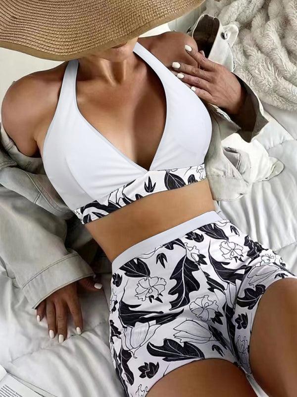 Women's Printed Bikini Top And High Waist Shorts Bottoms Set