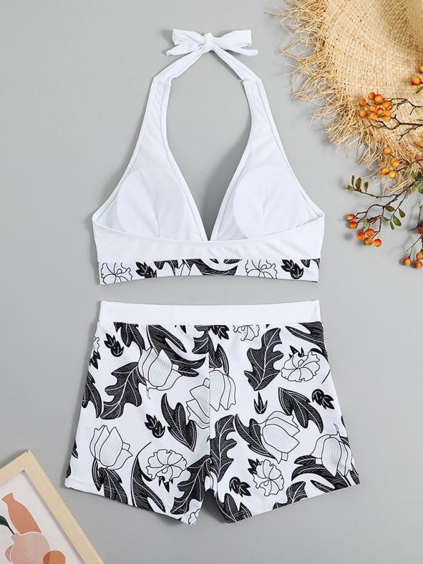 Women's Printed Bikini Top And High Waist Shorts Bottoms Set