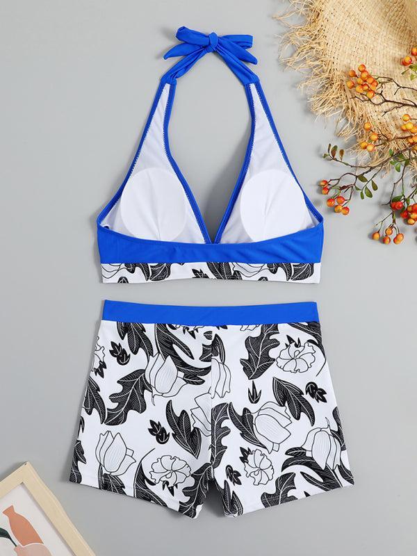 Women's Printed Bikini Top And High Waist Shorts Bottoms Set