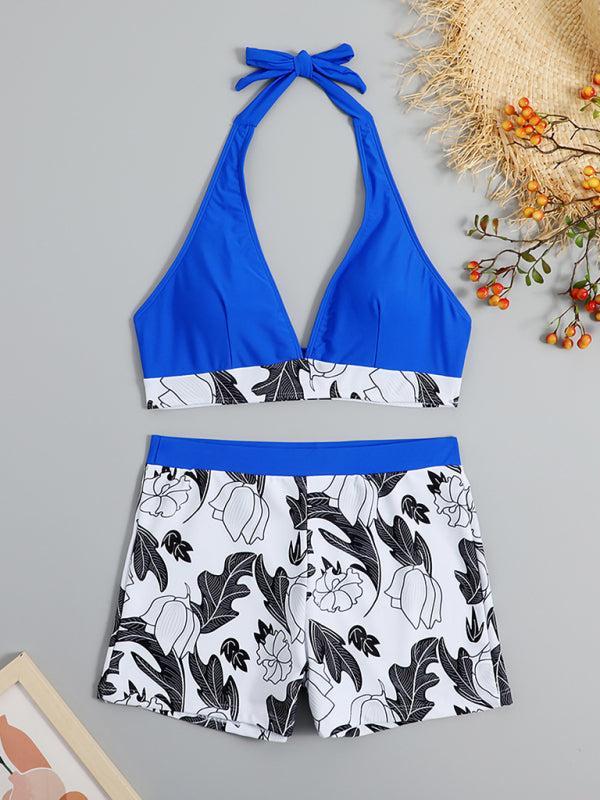 Women's Printed Bikini Top And High Waist Shorts Bottoms Set
