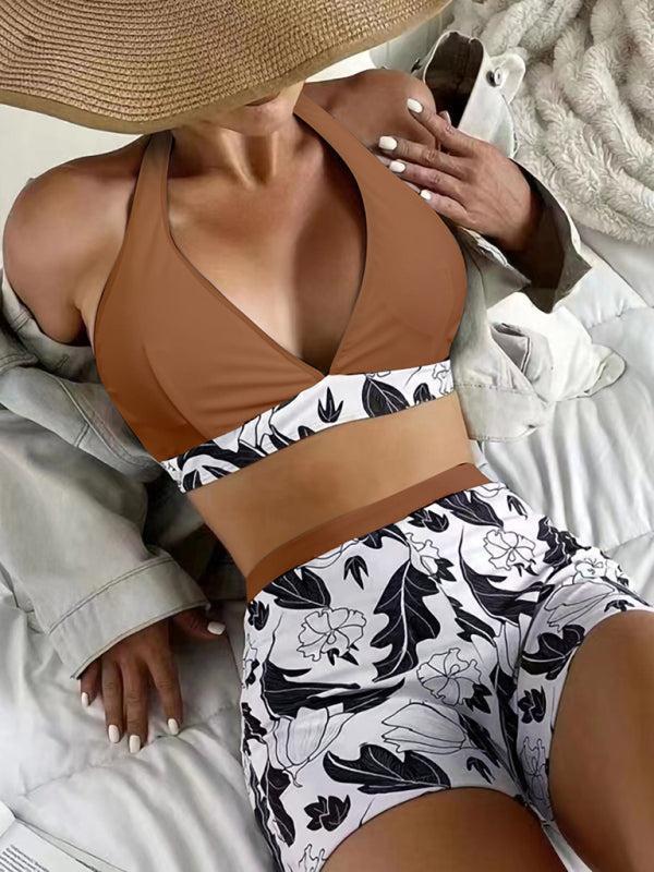 Women's Printed Bikini Top And High Waist Shorts Bottoms Set