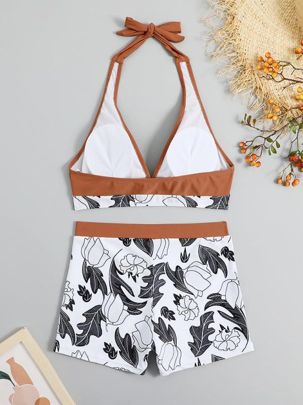 Women's Printed Bikini Top And High Waist Shorts Bottoms Set