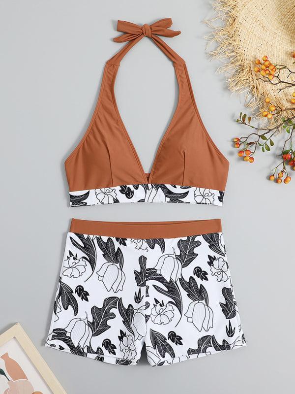 Women's Printed Bikini Top And High Waist Shorts Bottoms Set