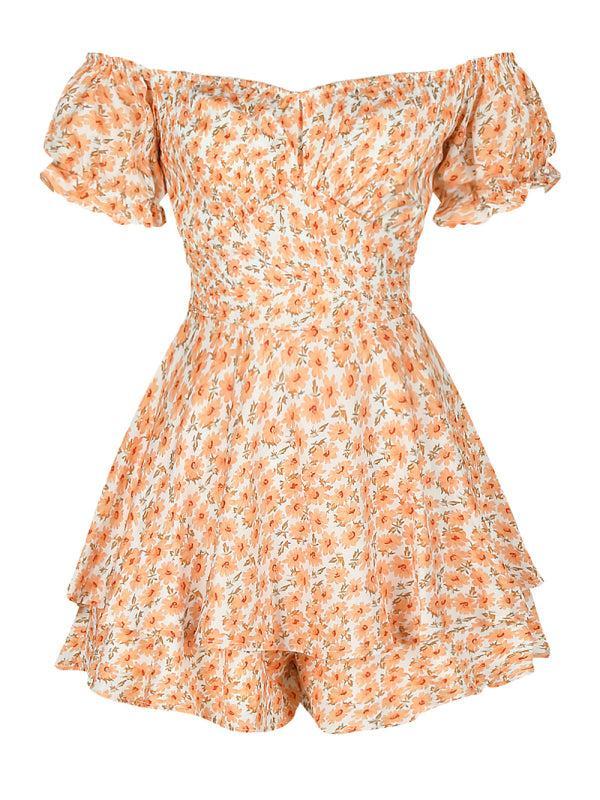Women's Printed Frilly Layered Off The Shoulder Playsuit