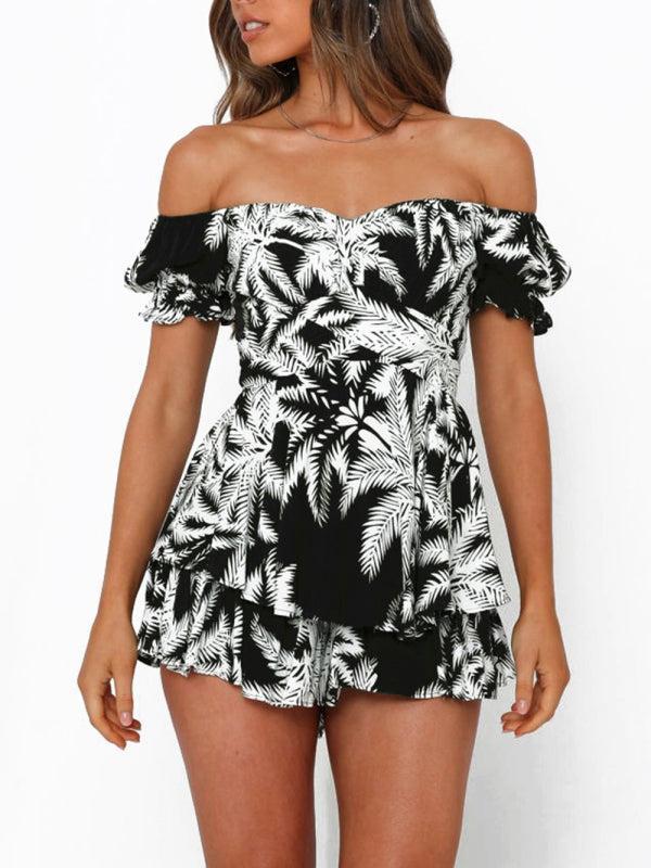 Women's Printed Frilly Layered Off The Shoulder Playsuit