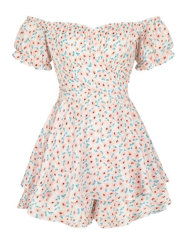 Women's Printed Frilly Layered Off The Shoulder Playsuit
