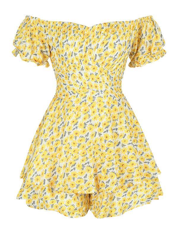 Women's Printed Frilly Layered Off The Shoulder Playsuit