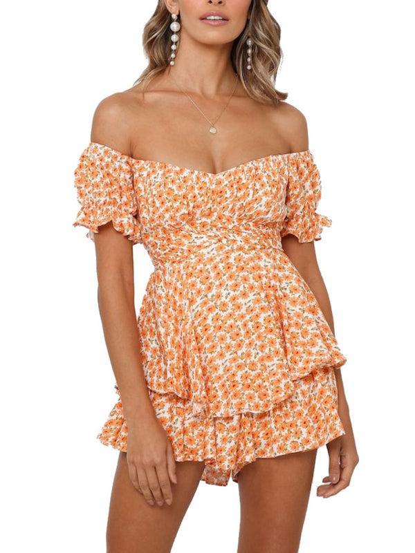 Women's Printed Frilly Layered Off The Shoulder Playsuit