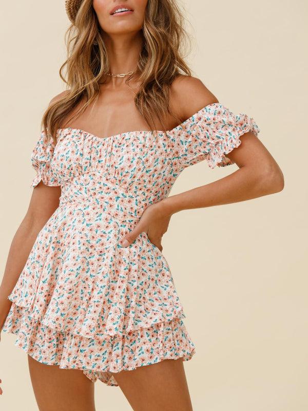 Women's Printed Frilly Layered Off The Shoulder Playsuit