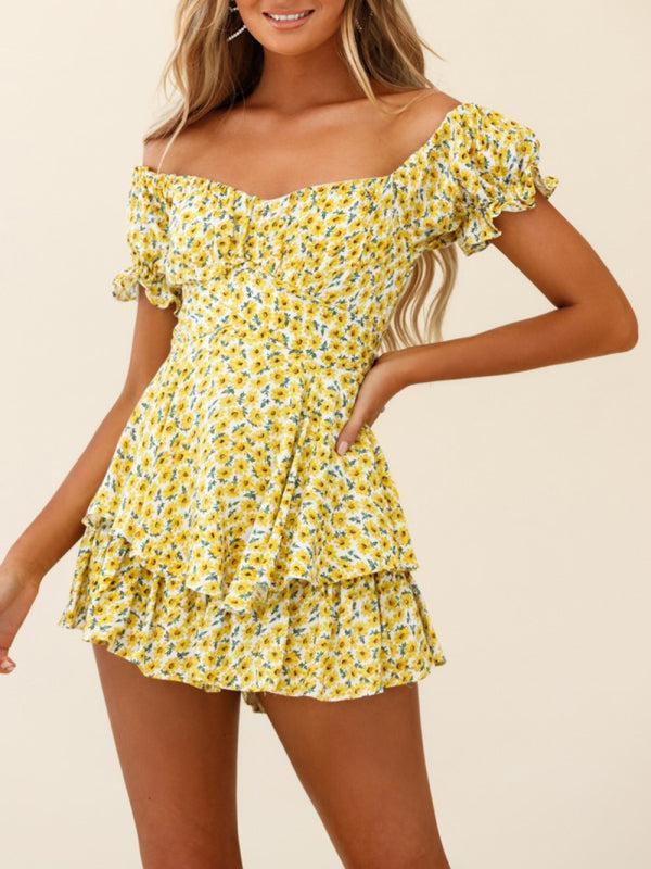 Women's Printed Frilly Layered Off The Shoulder Playsuit