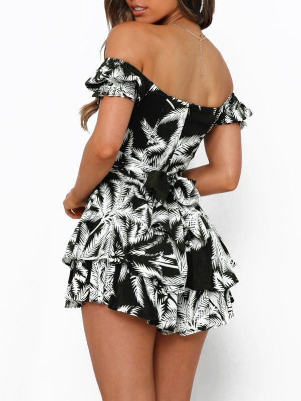Women's Printed Frilly Layered Off The Shoulder Playsuit