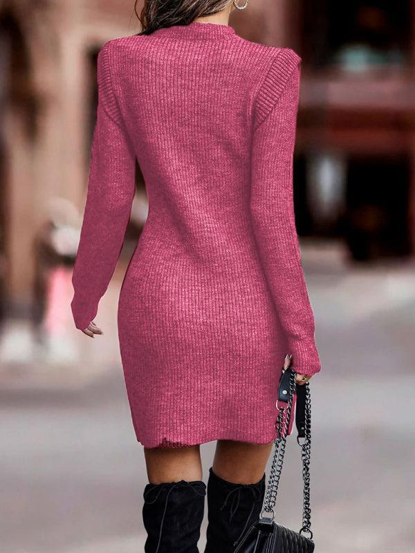 Women’s Ribbed Fitted Knit Dress With Shoulder Detail