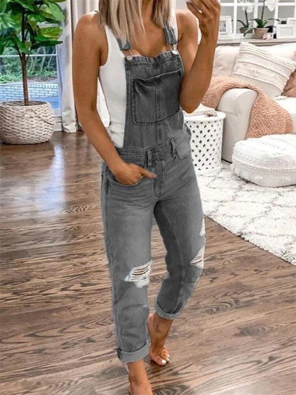 Women's Ripped Denim Dungaree's