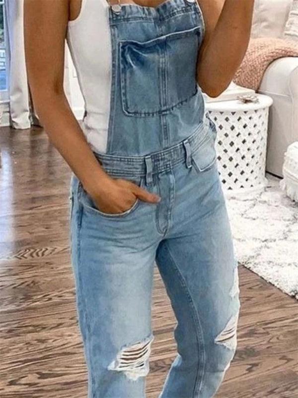 Women's Ripped Denim Dungaree's