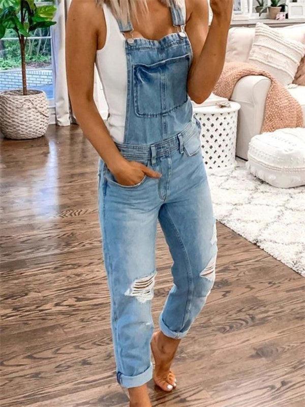 Women's Ripped Denim Dungaree's