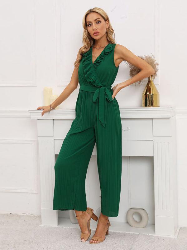 Women's Ruffle Rim Tie Waist Jumpsuit