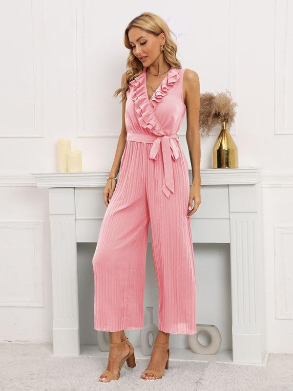 Women's Ruffle Rim Tie Waist Jumpsuit