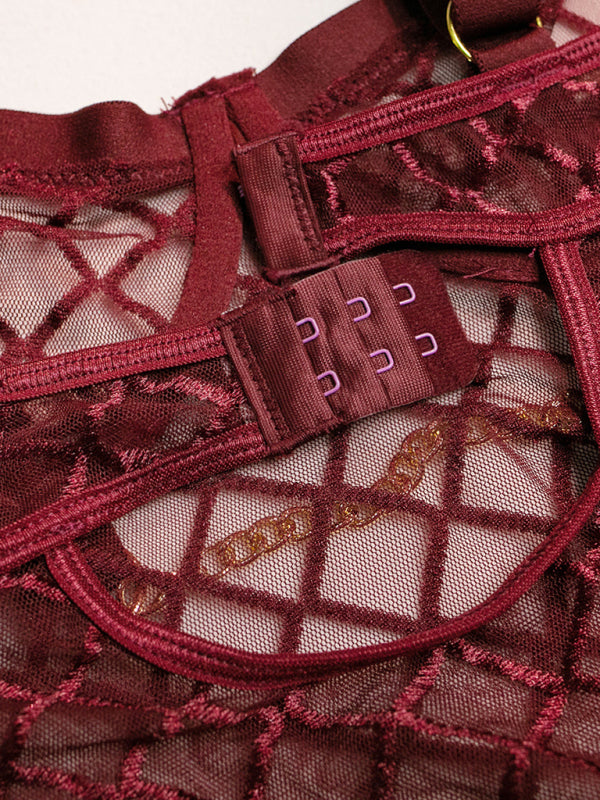 Women's Sexy Diamond Design Lingerie Bodysuit With Chain Detailing