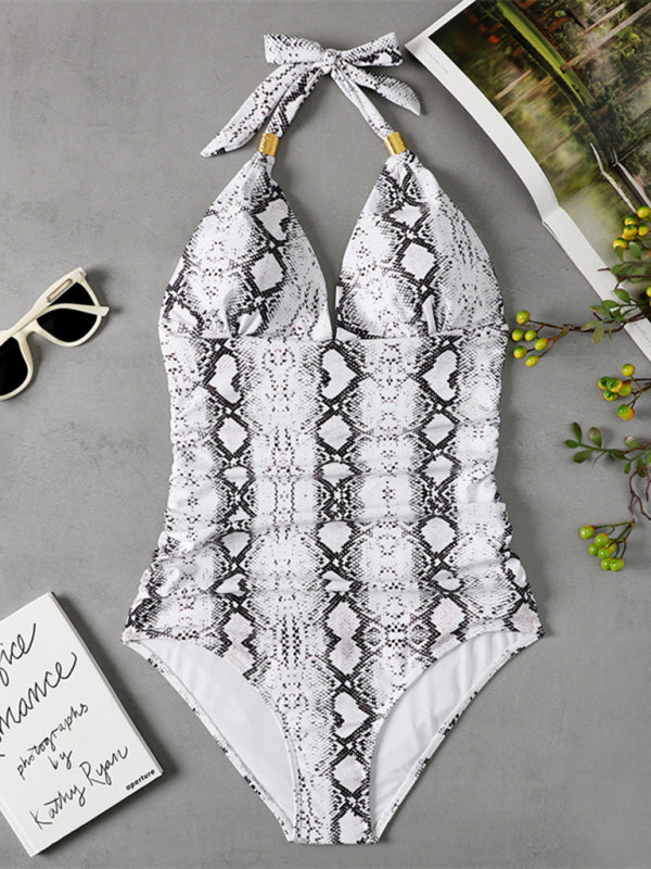 Women's Sexy Halter Neck Front Ruched Swimsuit