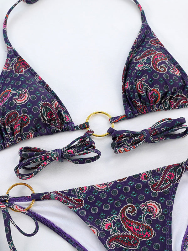Women's Sexy Metal Ring Strappy Triangle Bikini