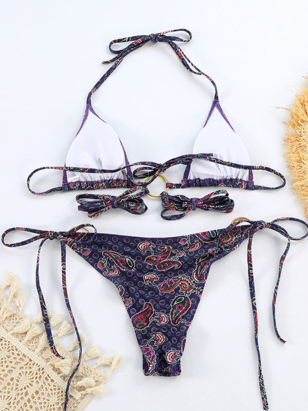 Women's Sexy Metal Ring Strappy Triangle Bikini