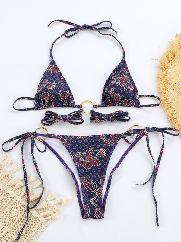 Women's Sexy Metal Ring Strappy Triangle Bikini