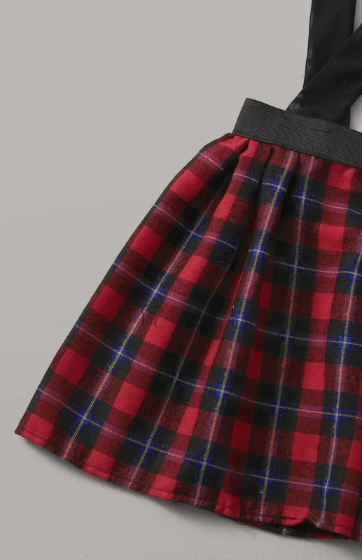 Women's Sexy Plaid Babydoll Skirt With Matching Bra Thong And Neck Tie