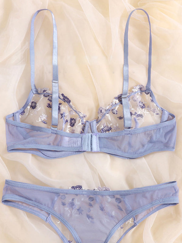 Women’s see-through floral bra and thong lingerie set – sheer and romantic