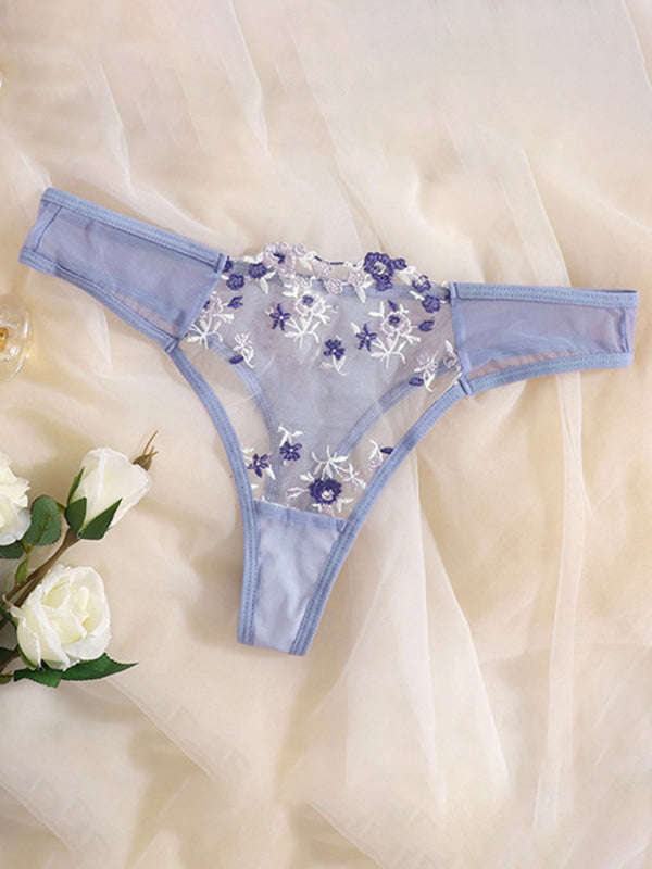 Women’s see-through floral bra and thong lingerie set – sheer and romantic