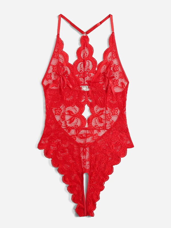 Women's Sexy See Through Lace Cut Out Crotch Bodysuit
