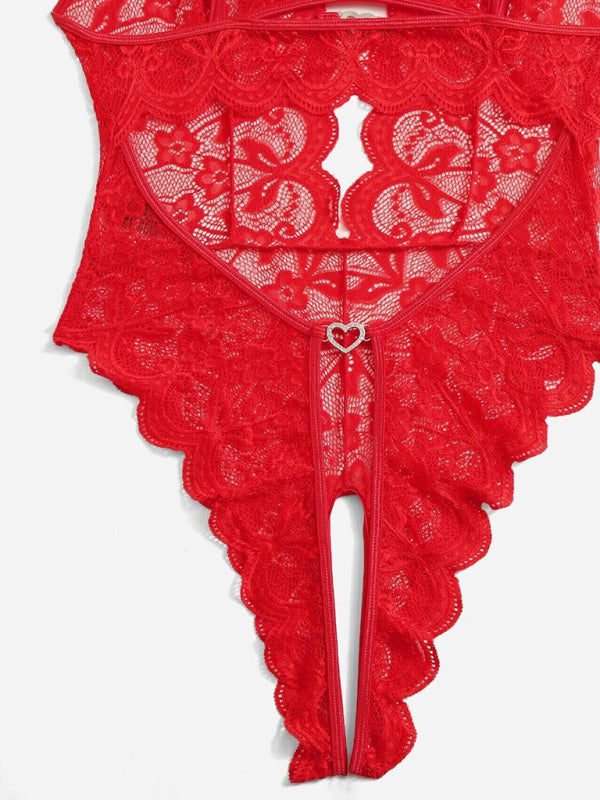 Women's Sexy See Through Lace Cut Out Crotch Bodysuit