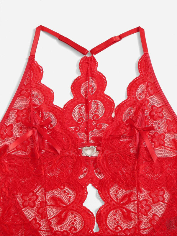 Women's Sexy See Through Lace Cut Out Crotch Bodysuit