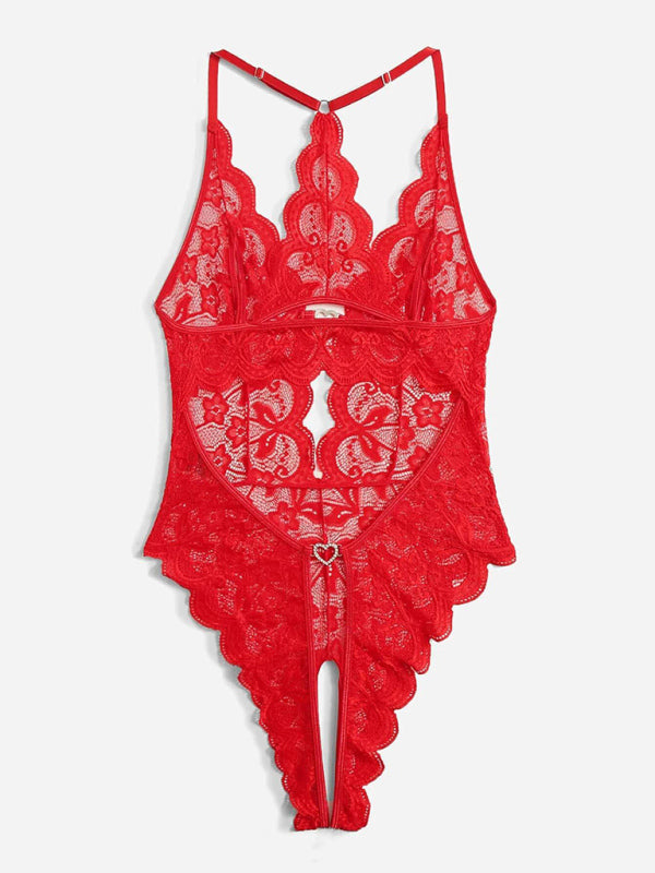 Women's Sexy See Through Lace Cut Out Crotch Bodysuit
