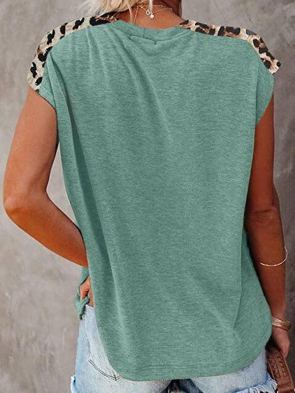 Women's Short Sleeve Casual T-shirt With Animal Print Pocket