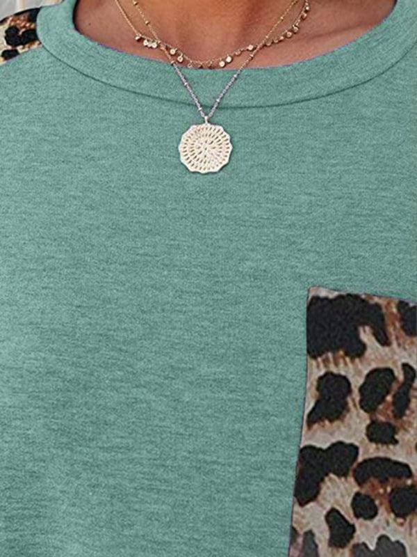 Women's Short Sleeve Casual T-shirt With Animal Print Pocket