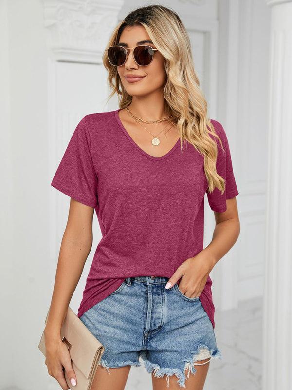 Women's Solid Color Everyday V-neck T-shirt