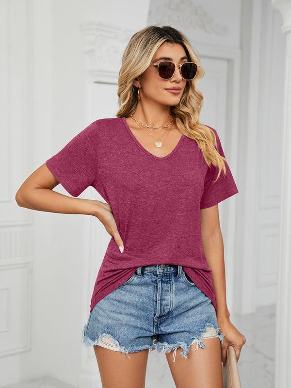 Women's Solid Color Everyday V-neck T-shirt
