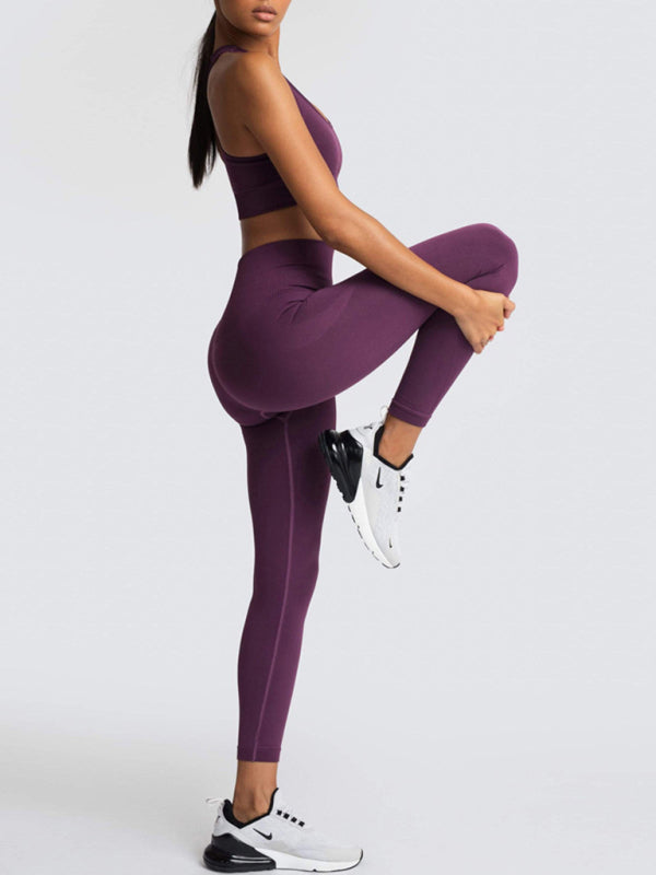 Women's Solid Colour Gym Set Including Sports Bra And Leggings