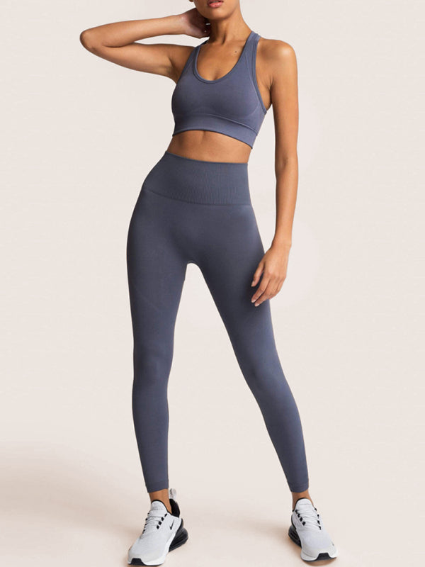 Women's Solid Colour Gym Set Including Sports Bra And Leggings