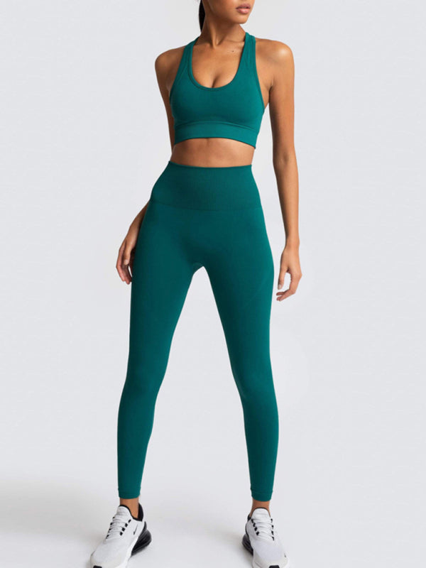 Women's Solid Colour Gym Set Including Sports Bra And Leggings