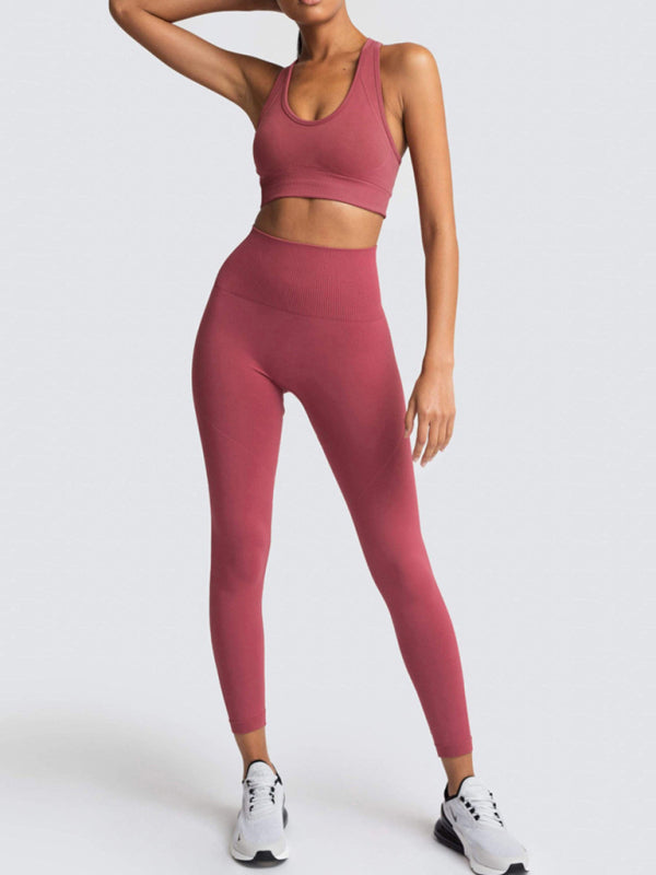 Women's Solid Colour Gym Set Including Sports Bra And Leggings