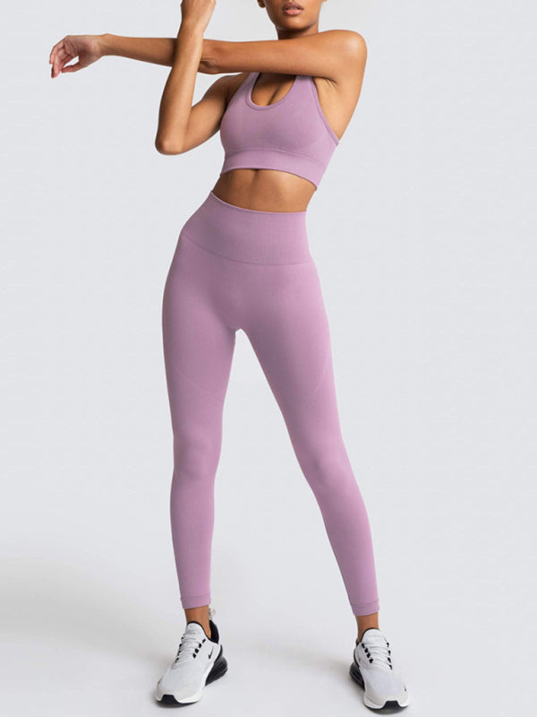 Women's Solid Colour Gym Set Including Sports Bra And Leggings