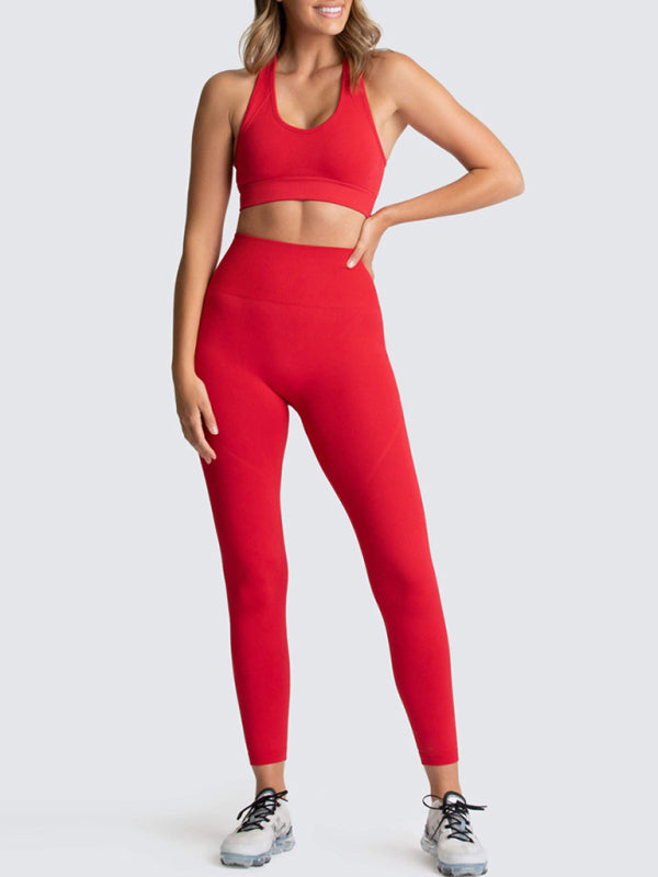 Women's Solid Colour Gym Set Including Sports Bra And Leggings