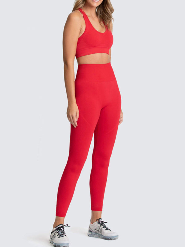 Women's Solid Colour Gym Set Including Sports Bra And Leggings