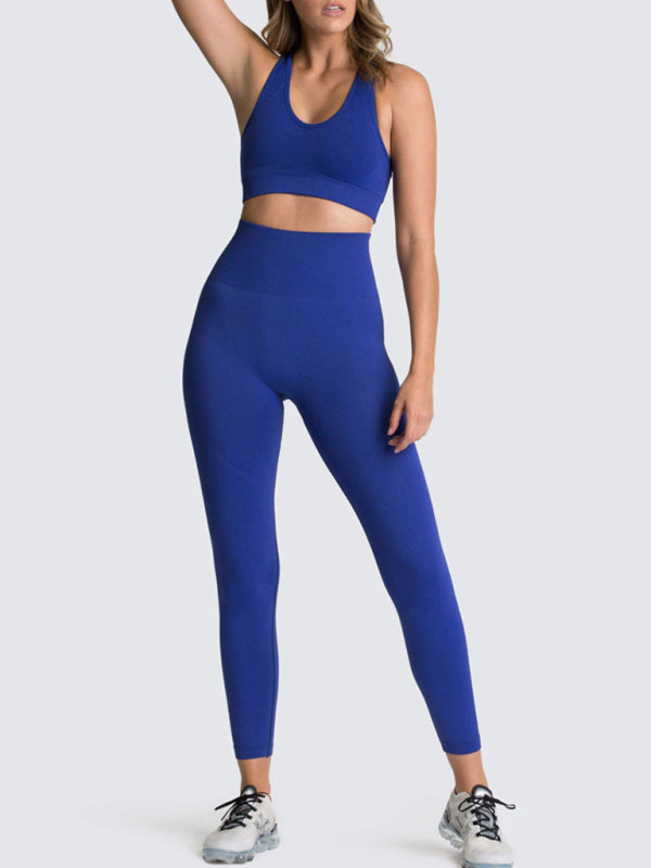 Women's Solid Colour Gym Set Including Sports Bra And Leggings