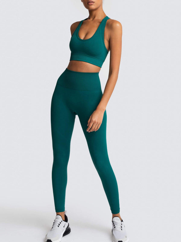 Women's Solid Colour Gym Set Including Sports Bra And Leggings