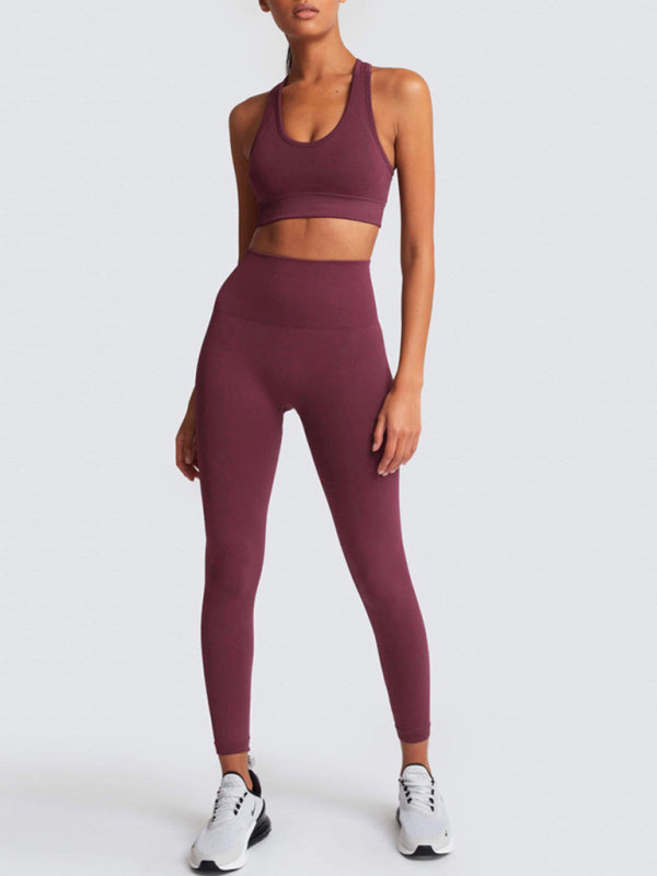 Women's Solid Colour Gym Set Including Sports Bra And Leggings