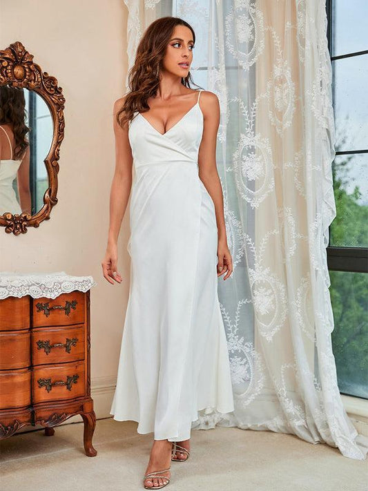 Womens Thin Strapped V-Neck Long Dress